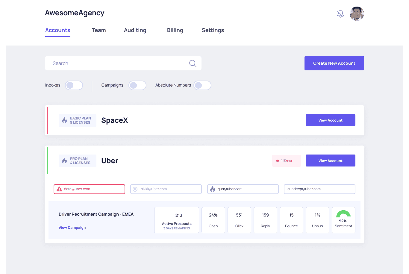 Quickmail agency dashboard