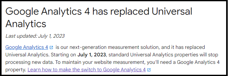 Google Analytics 4 has replaced Universal Analytics