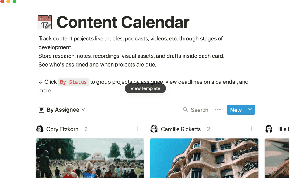 Notion content calendar