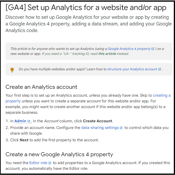 GA4 instructions by Google