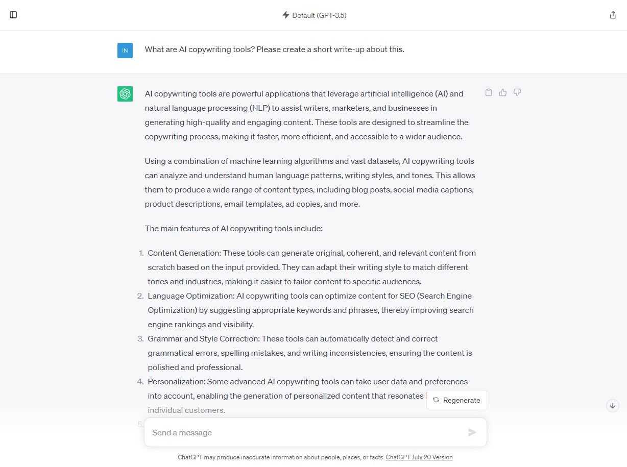 Popular AI Copywriting Tools - ChatGPT3.5