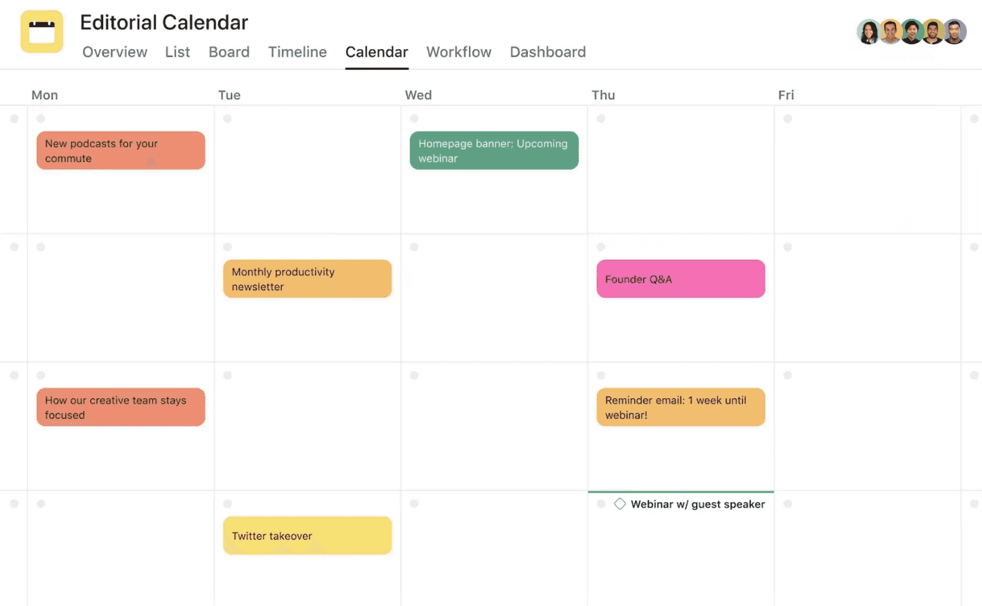 Asana content calendar template