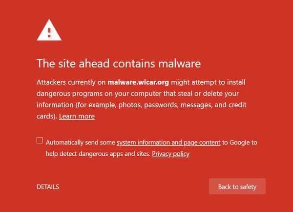 Warning - This site ahead contains malware