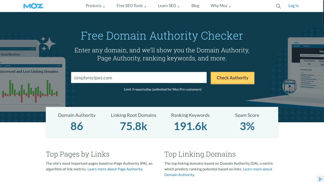 MOZ Domain Authority checker